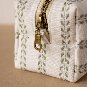 White Green Leaves Zipper Bag Boxy Bag Makeup Pouch Travel Bag Wedding image 3