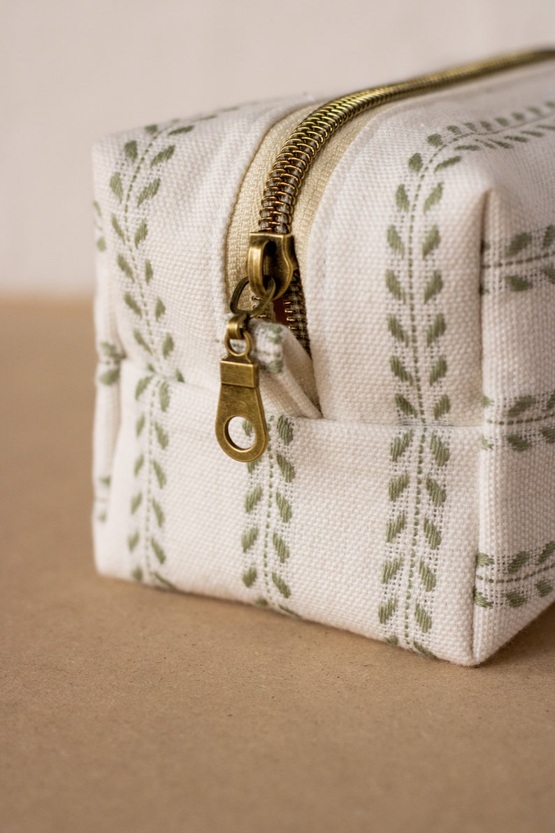 White Green Leaves Zipper Bag Boxy Bag Makeup Pouch Travel Bag Wedding image 3