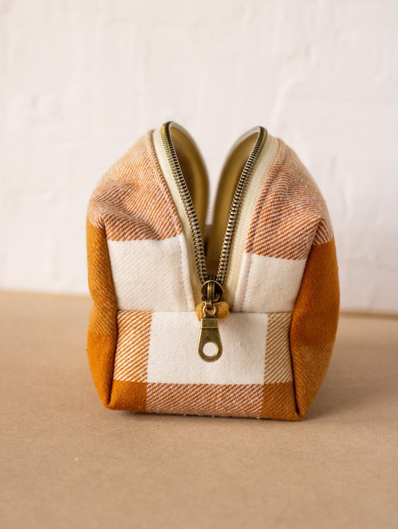 Orange Flannel Zipper Bag Boxy Bag Makeup Pouch Travel Bag image 2