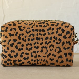 Black + Brown Cheetah Zipper Bag - Boxy Bag- Makeup Pouch - Travel Bag