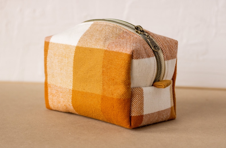 Orange Flannel Zipper Bag Boxy Bag Makeup Pouch Travel Bag image 3