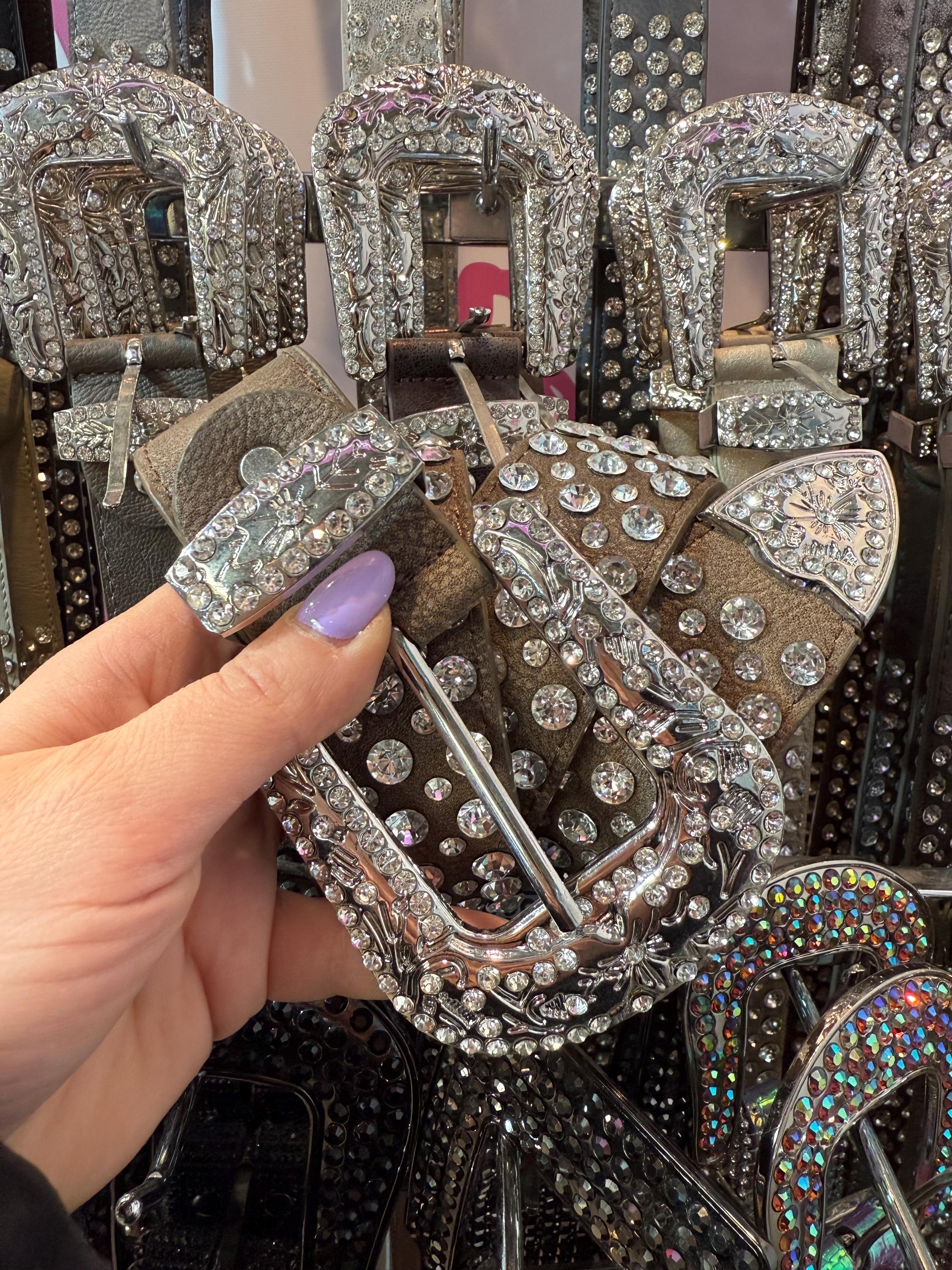 Ceinture Femme Bleu Clair à Strass - Boucle Cœur - Tour De Taille 14-16 R - Occasion
