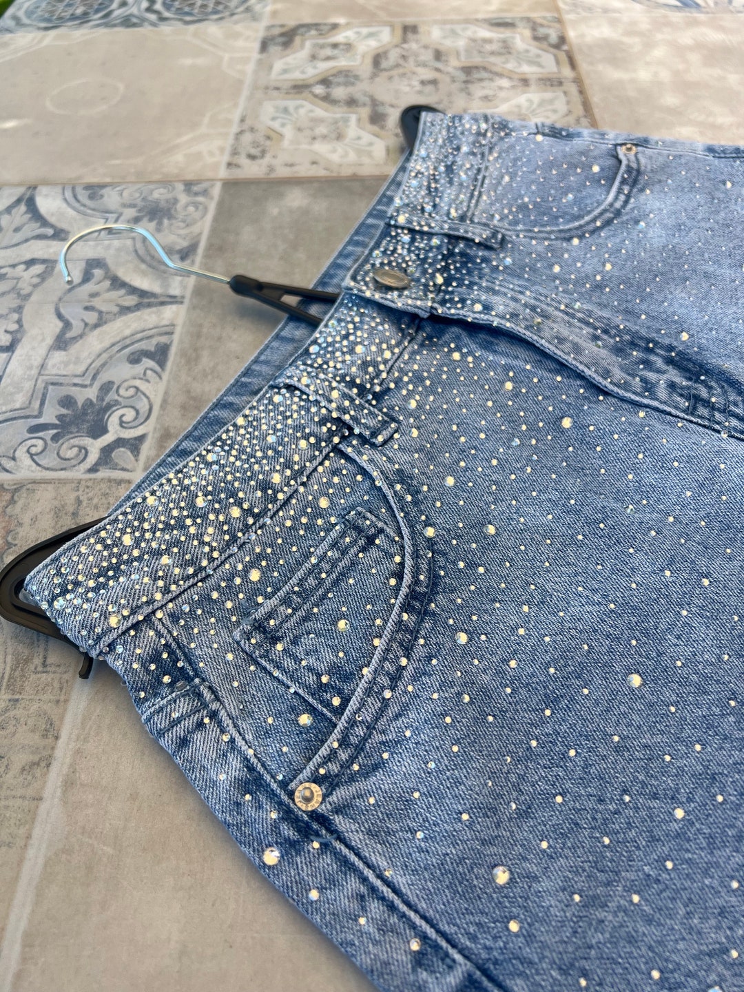 Jeans Short Rhinestone bling bling glitzer Etsy