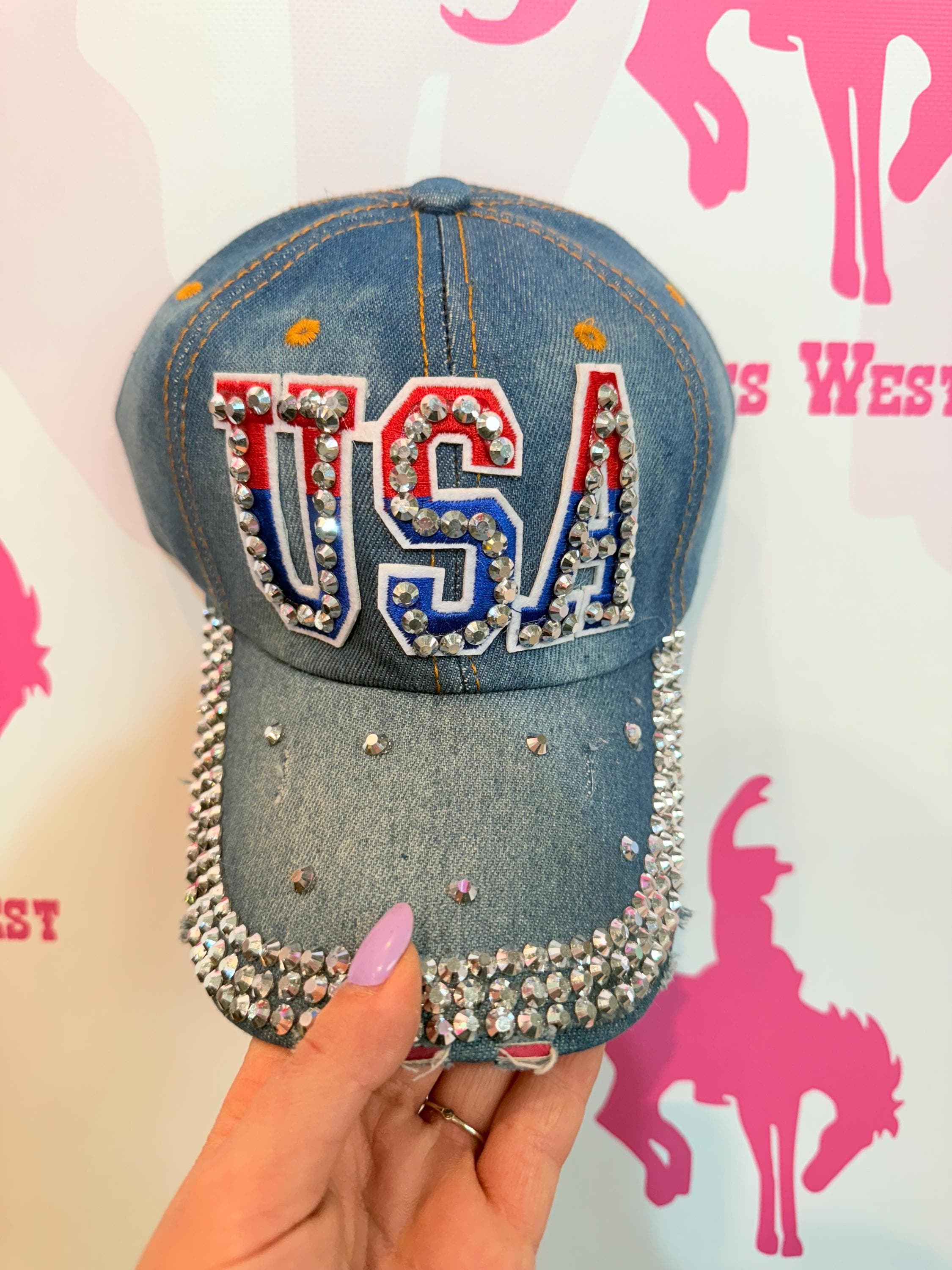 USA Cap With Rhinestones | Glitter Baseball Cap Cowgirl  display picture 1