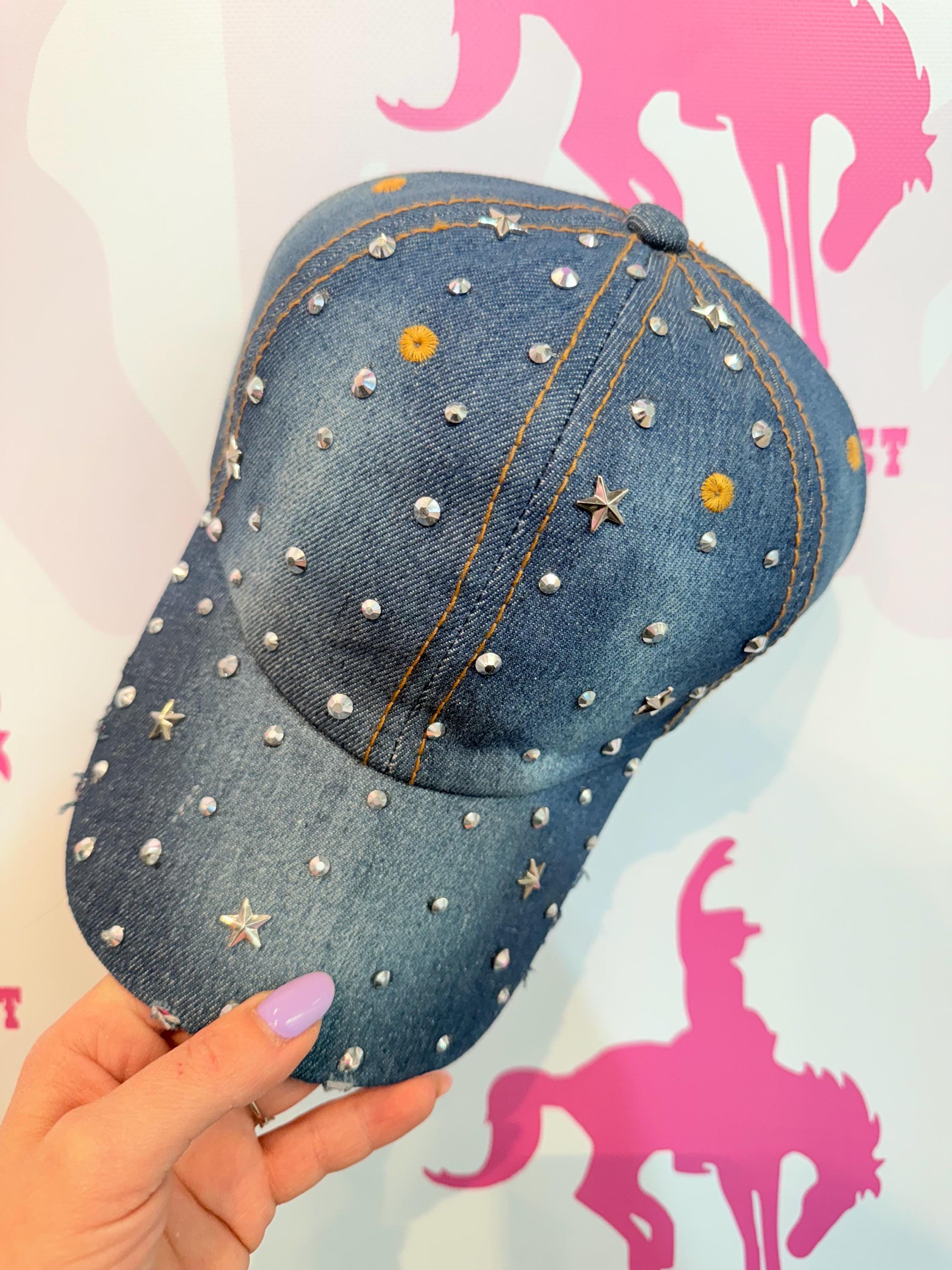 Rhinestone Jeans Cap Medium Blue | Glitter Baseball Cap  display picture 3