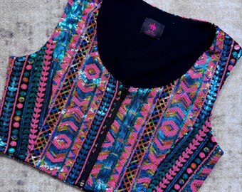 Gilet Western Show Personnalisé - Rose Et Noir, Bordure Pailletée - Taille S - USA