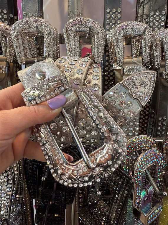 Genuine Leather Rhinestone Western Belt with Crystal Studs Genuine Leather Belt With Rhinestone Studs – White | 4 Cm  main image 4
