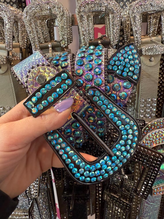 Genuine Leather Belt With Chameleon Rhinestones, Cowgirl  display picture 3
