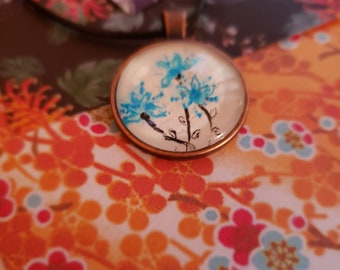 Blue Flowers Hand Painted Sumi-e Pendant