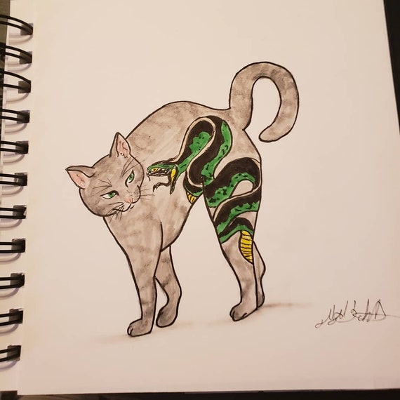 Mon Mon Cat Snake Tattoo Design Etsy