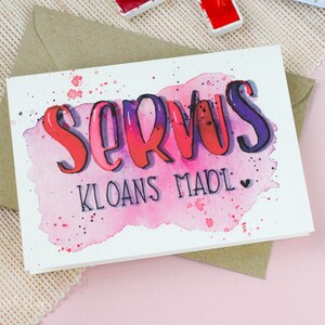 Karte | „Servus kloans Madl“ | Geburt | Klappkarte mit Kuvert
