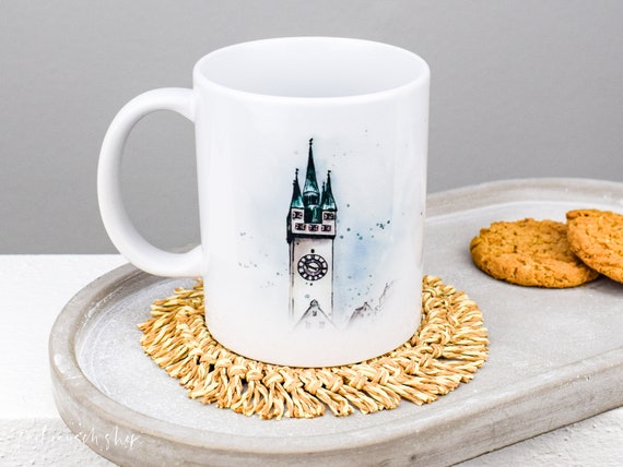 Keramik-Tasse bedruckt mit Stadtturm Straubing | Straubing Tasse | handgemalt | Aquarell