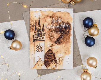 Weihnachtskarte | Klappkarte mit Kuvert | „Straubing Stadtturm“ | GOLD EDITION