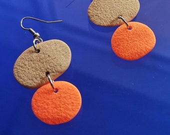 Beige and orange clay earrings