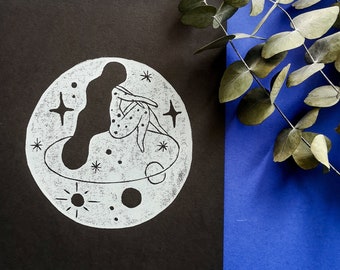 SPACE NUDE/Original Lino art print - Original Lino-Kunstdruck