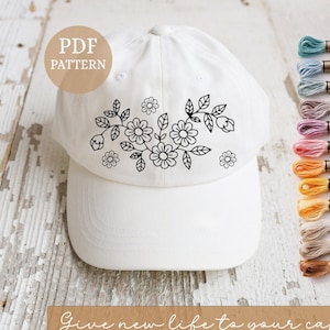 Spring Flowers Embroidery, Hat PDF Pattern, PDF digital Pattern, embroidery trendy, DIY Embroidery pattern, Hat Embroidery, Cap embroidery