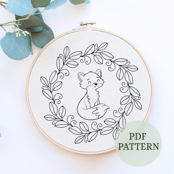 Fox Embroidery Pattern Pdf Pattern Printable Woodland Etsy