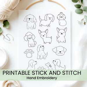Dogs print and Stitch Embroidery kinds, Bag stick ,Flower dog embroidery , DIY Clothes embroidery, DIY bag stick, hat stick, cloth stick