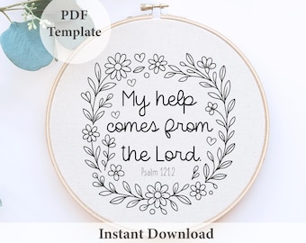 Floral Wreath Embroidery Pattern: Christian Scripture Art (PDF Download, 6 Sizes)