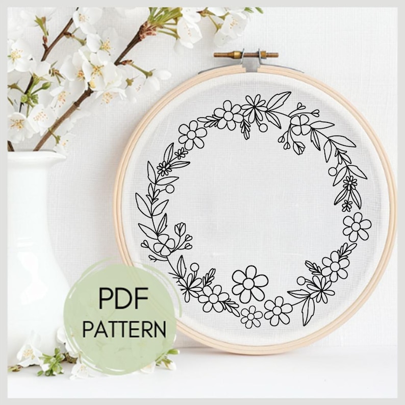 Floral Wreath Embroidery Pattern: DIY Needlepoint Art (PDF Digital ...