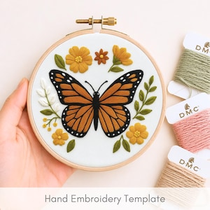 Monarch Butterfly Embroidery Pattern: Floral DIY Hoop Art (PDF Download)