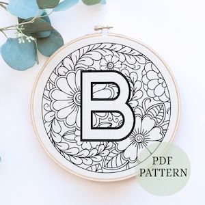 Set Hand Embroidery pattern PDF, embroidery template, 26 monograms, alphabet with Floral Wreath, needlework pattern pdf, initial and letter