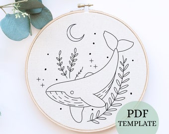 クジラの刺繍パターン：海の子供部屋の装飾（PDFパターン） - Etsy 日本
