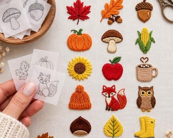 Mini Fall Hand Embroidery Designs: 15 Tiny Cottagecore Autumn Files,  Autumn Mini Icons Embroidery Design Bundle, Cozy Digital File Harvest