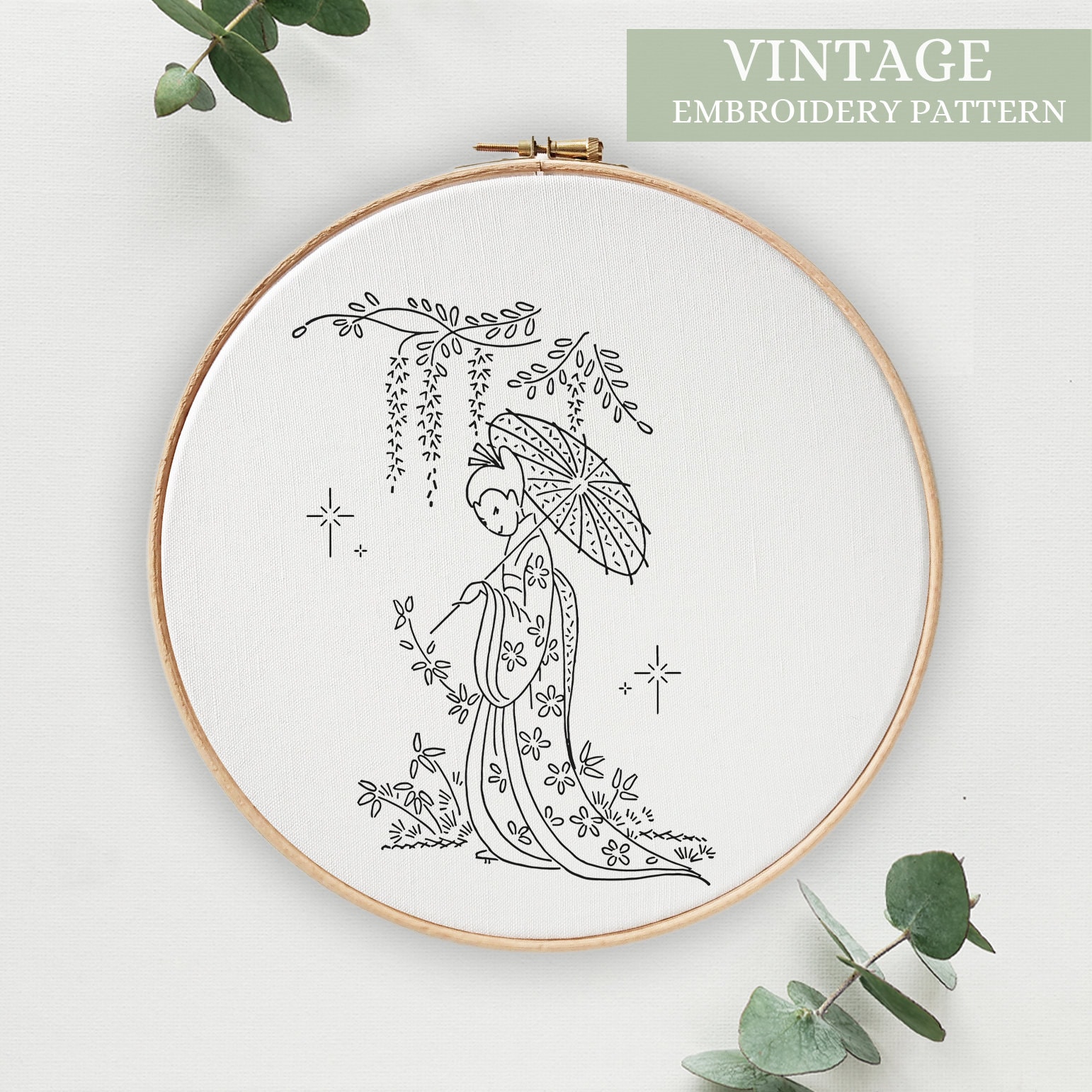 Vintage Geisha Embroidery Pattern: Japan Inspired Design (PDF