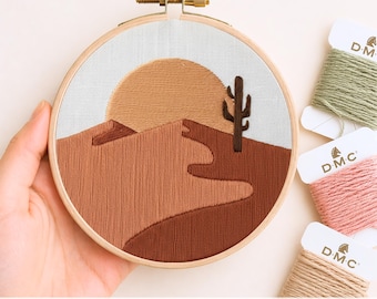 Southwestern Landscape Embroidery Pattern: Cacti Desert Scenery (PDF Instant Download)