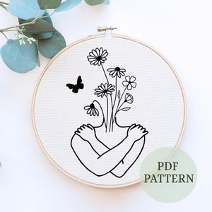 Feminist Embroidery Pattern, Body Flower Embroidery, Hand Embroidery Pattern, Feminist Flower Embroidery Pattern, wildflower embroidery