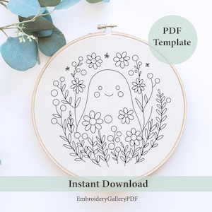 Floral Ghost Halloween pattern, Beginner Friendly, DIY Craft, Spooky & Whimsical, Hand Embroidery, Halloween Decor, Autumn crafts, hoop art