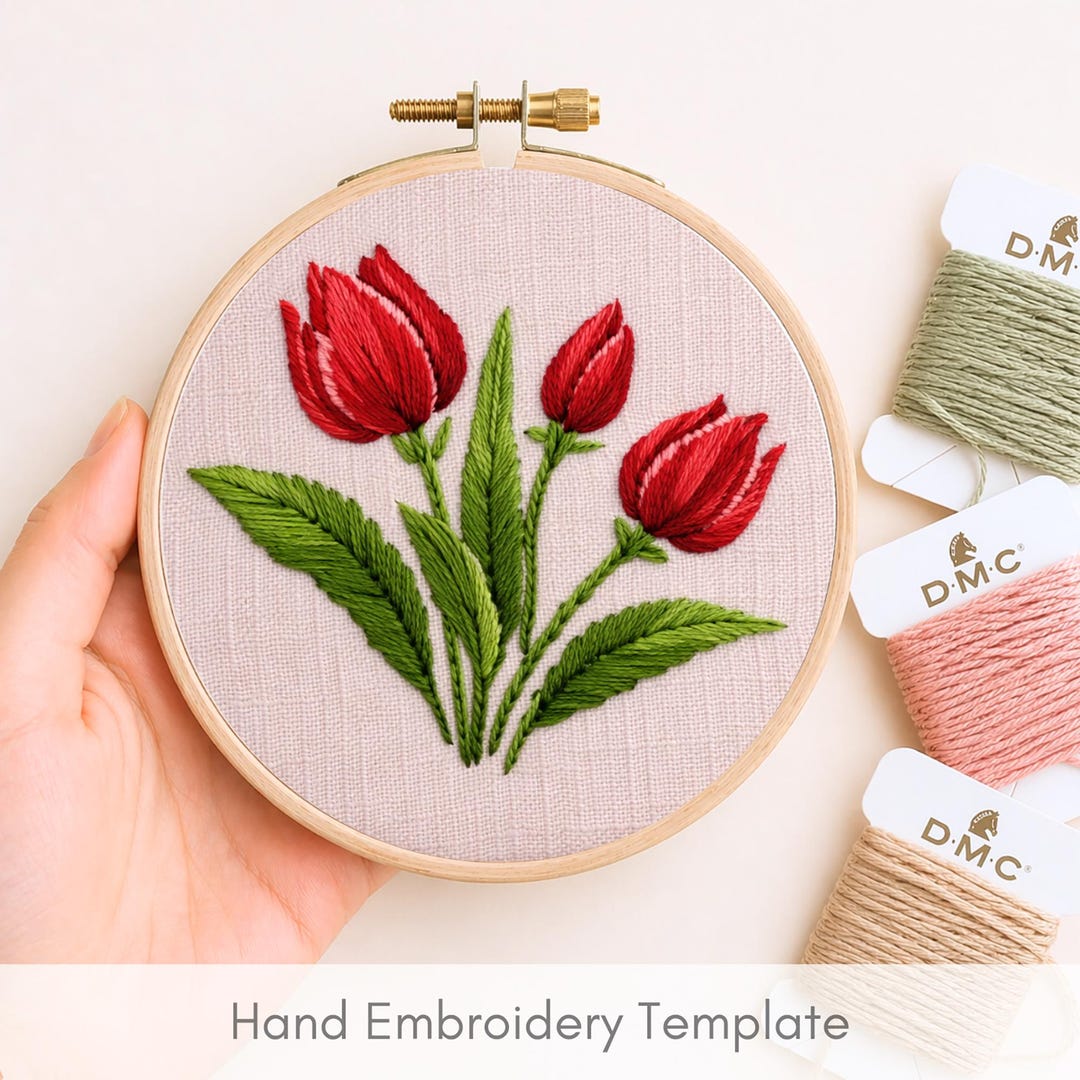 Tulip Bouquet Embroidery Pattern | Spring Floral Hoop Art (PDF Download ...