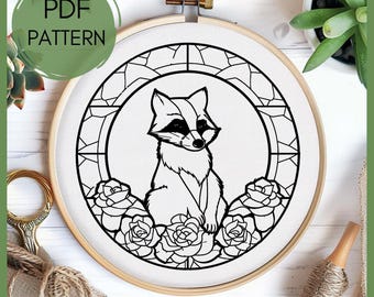 Raccoon Embroidery Pattern, Stained Glass Style (PDF Pattern)