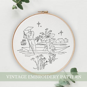 Japan Inspired Embroidery Pattern, Japanese Hand Embroidery Template, Asian Embroidery Pattern, Japan Embroidery, Origami Pattern, Vintage