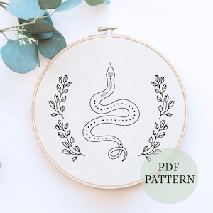 Digital PDF pattern, Celestial Snake Hand Embroidery Pattern, PDF modern hand embroidery pattern, Snake Embroidery Pattern, Snake Embroidery