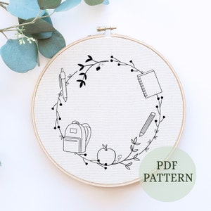 Teacher DIY Embroidery Pattern , 6 sizes, Teacher Gift, Teacher Embroidery PDF, Floral Embroidery Pattern Pdf, Botanical Hand Embroidery PDF