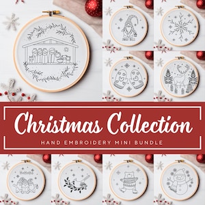 以下が含まれることがあります： 白黒のクリスマス刺繍パターン8点セット。パターンには、キリスト降誕の場面、ノーム、ミトン、トナカイ、雪だるま、クマ、鳥、ペンギンが含まれています。パターンは、家の装飾に祝祭感をプラスするのに最適です。