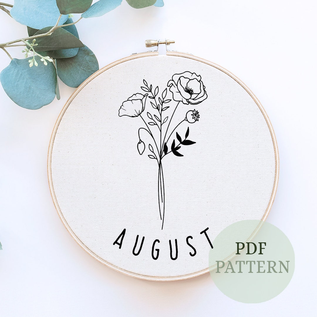 August Birth Flower Hand Embroidery Pattern Birth Month - Etsy
