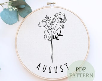 August Birth Flower Hand Embroidery Pattern: Wildflower Hoop, beginner friendly (PDF Pattern)