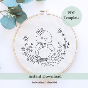 Little Chick Embroidery Pattern, Hen embroidery, Modern Embroidery, PDF embroidery pattern, DIY embroidery, Gardener Embroidery, farm craft