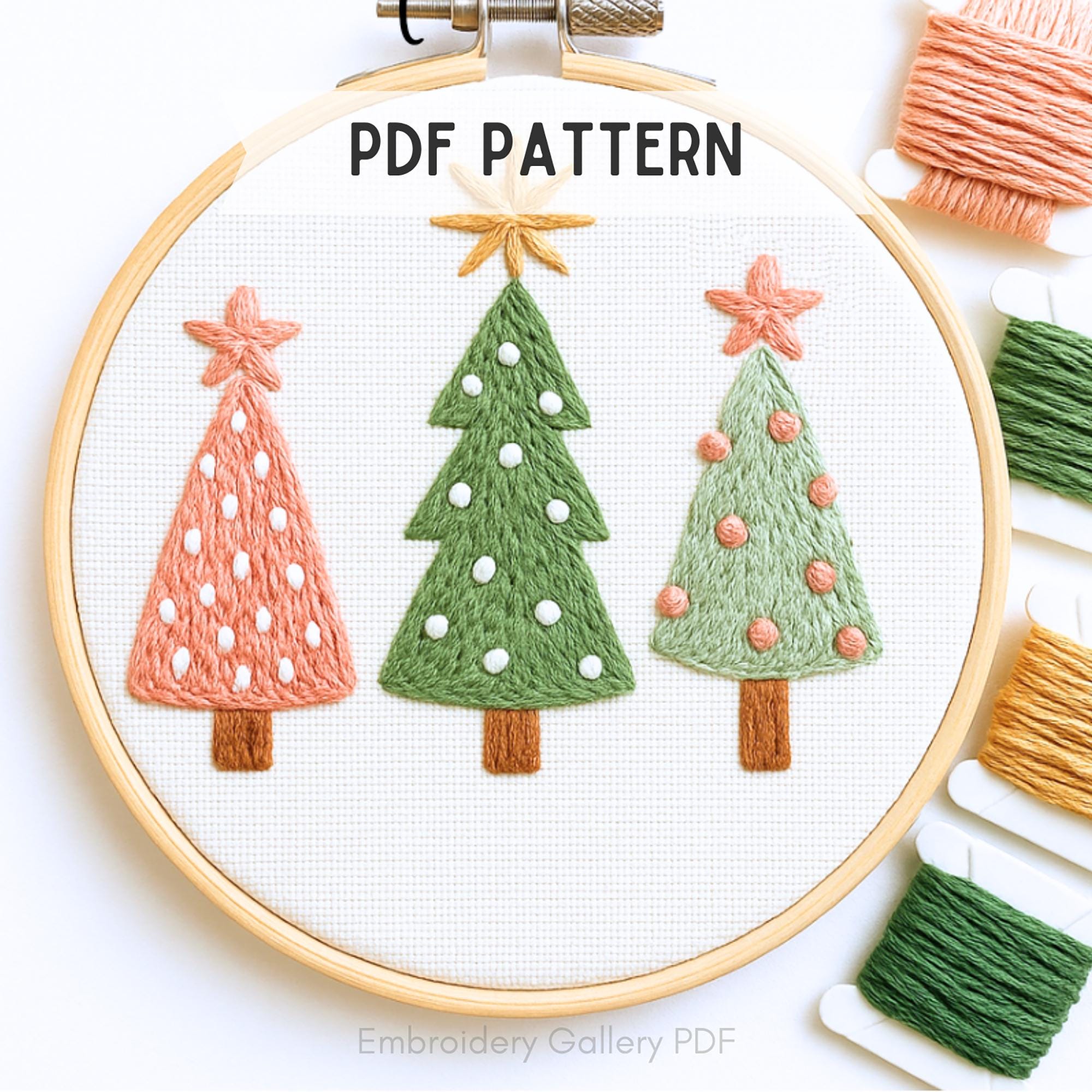 クリスマスツリーの手刺繍パターン：初心者向けオーナメントデザイン