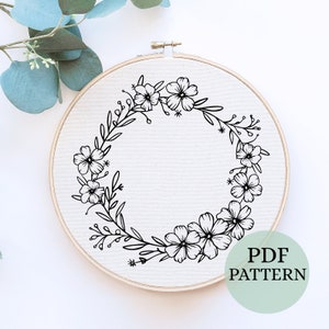 Floral Bloom Wreath, Floral Embroidery Pattern, Embroidery Hoop Art, PDF Pattern, Digital download, Embroidery Pattern, creative embroidery