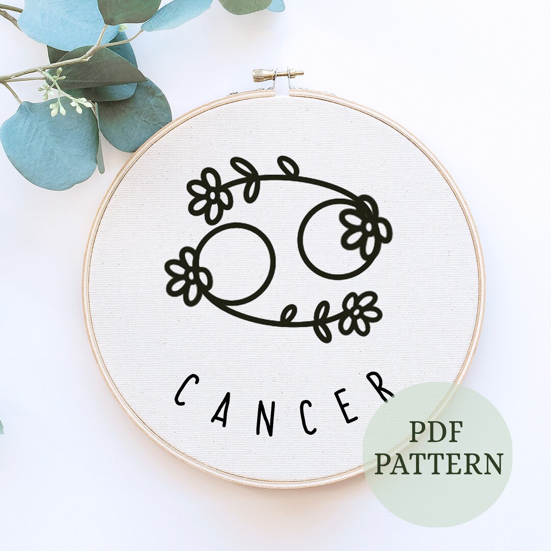 Cancer Floral Sign Zodiac, Hand Embroidery Pattern, Digital Download ...