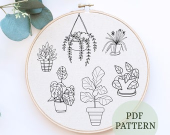 Plants Embroidery Pattern PDF, Beginner Embroidery Pattern, Modern Embroidery Pattern, House plants pattern, instant download PDF pattern