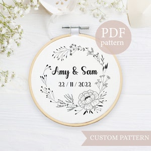 ウェディング刺繍パターン、手刺繍パターン、ミスター＆ミセス、ウェディングギフト、手刺繍のスキーム、PDF 即時ダウンロード、カスタムチャート