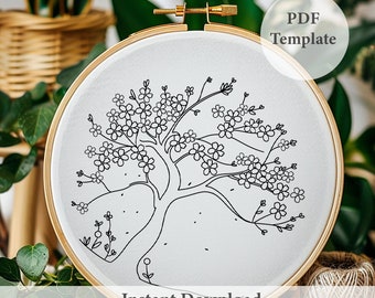 桜の木の手刺繍パターン：桜の花柄デザイン（PDFパターン