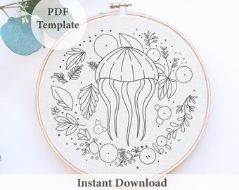 Floral Jellyfish Hand Embroidery Pattern: Ocean Wildlife Design (PDF)