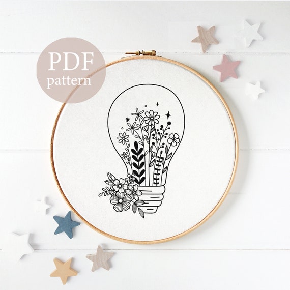 EMBROIDERY PATTERN Floral Lightbulb -   Idées de broderie, Modele de  broderie, Broderie simple