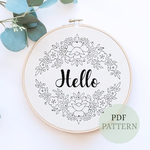 Hello hand Embroidery Hoop, Modern Embroidery Hoop, Embroidery Hoop, Boho Embroidery Hoop, 6 sizes Embroidery Hoop, welcome, embroidery art